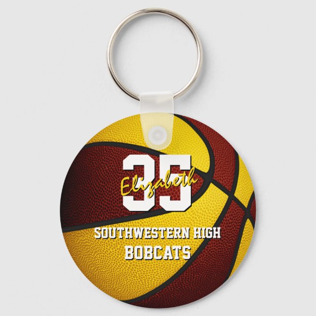 maroon gold kids basketball team colors keychain (Front)