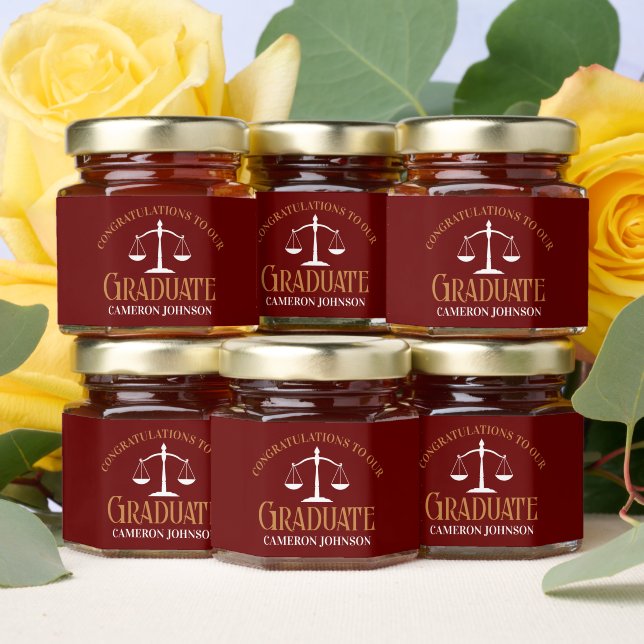 Maroon Gold Law School Custom Graduation Party Honey Jar Favors (Insitu)