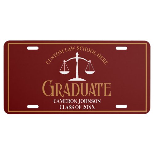 Maroon Gold Law School Graduate License Plate