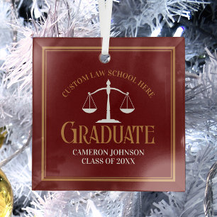 Maroon Gold Law School Graduation Christmas Glass Ornament