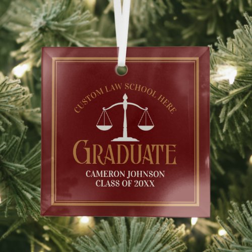 Maroon Gold Law School Graduation Christmas Glass Ornament