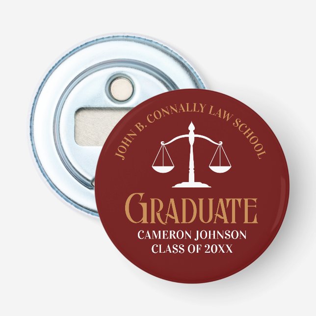 Maroon Gold Law School Graduation Keepsake Bottle Opener (Front)