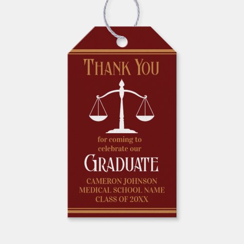 Maroon Gold Law School Graduation Party Gift Tags