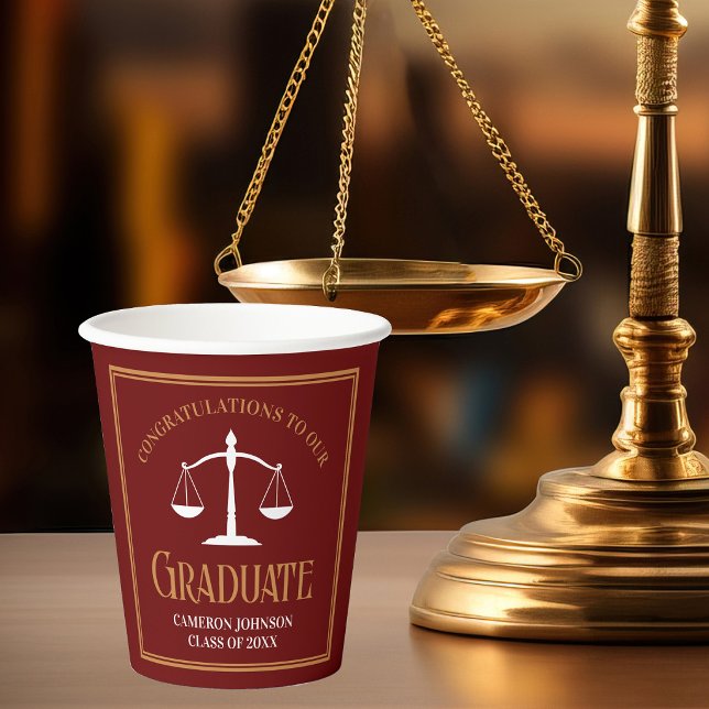 Maroon Gold Law School Graduation Party Paper Cups (Creator Uploaded)