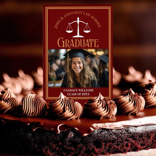 Maroon Gold Law School Graduation Photo Cake Topper