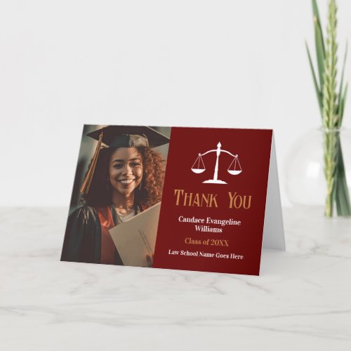 Maroon Gold Law School Graduation Photo Thank You Card