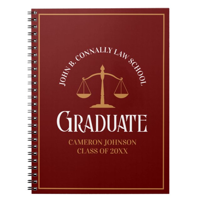 Maroon Gold Law School Personalized Graduation Notebook (Front)