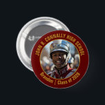 Maroon Gold Marching Band Photo High School Button<br><div class="desc">This cool customized high school marching band photo features your team and player name on a maroon brag button with gold script. Personalize with your student's photograph and class year as a proud parent. A mom and dad can wear these buttons to competition and games.</div>