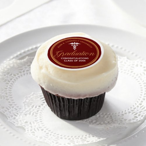 Maroon Gold Medical Caduceus Graduation Party Edible Frosting Rounds