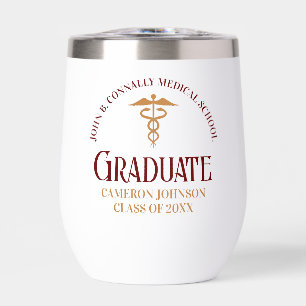 Maroon Gold Medical School Graduation Custom Thermal Wine Tumbler