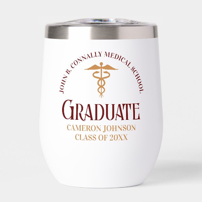 Maroon Gold Medical School Graduation Custom Thermal Wine Tumbler (Front)