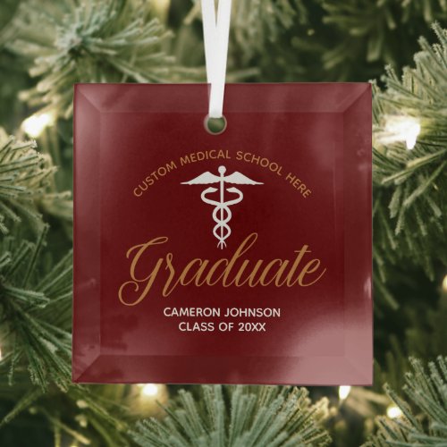 Maroon Gold Medical School Graduation Gift Glass Ornament