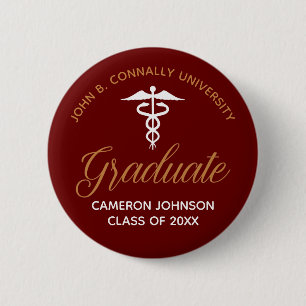 Maroon Gold Medical School Graduation Name Tag Button