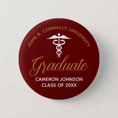 Maroon Gold Medical School Graduation Name Tag Button