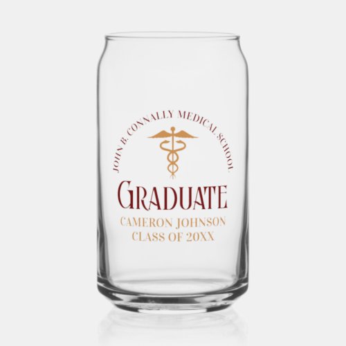Maroon Gold Medical School Graduation Party Can Glass