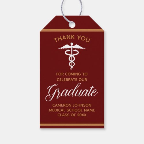 Maroon Gold Medical School Graduation Party Gift Tags