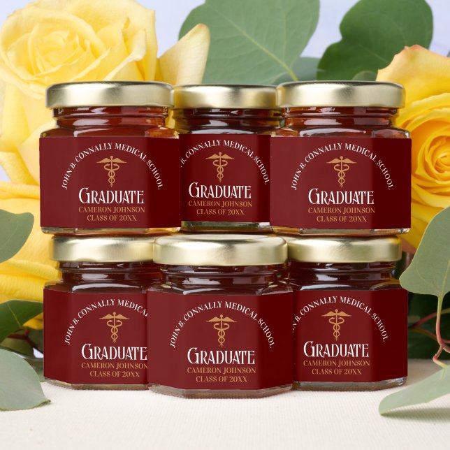 Maroon Gold Medical School Graduation Party Honey Jar Favors (Insitu)
