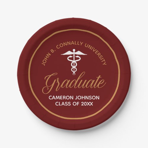 Maroon Gold Medical School Graduation Party Paper Plates