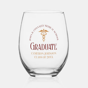 Maroon Gold Medical School Graduation Party Stemless Wine Glass