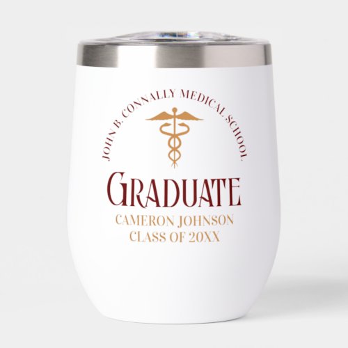 Maroon Gold Medical School Graduation Party Thermal Wine Tumbler