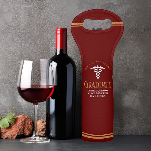 Maroon Gold Medical School Graduation Party Wine Bag