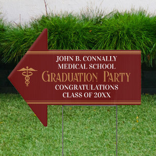Maroon Gold Medical School Graduation Party Yard Sign