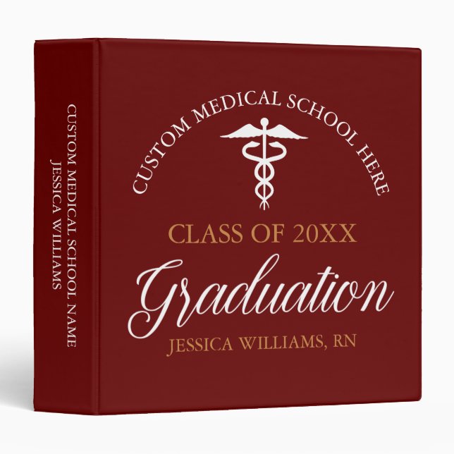 Maroon Gold Medical School Graduation Photo Album 3 Ring Binder (Front/Spine)