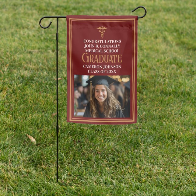 Maroon Gold Medical School Graduation Photo Garden Flag (In SItu)