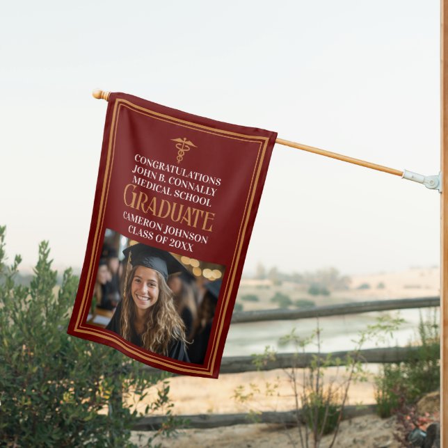 Maroon Gold Medical School Graduation Photo House Flag (Insitu (Back))