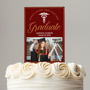Maroon Gold Medical School Photo Graduation Cake Topper