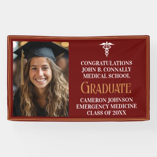 Maroon Gold Medical School Photo Graduation Party Banner