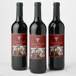 Maroon Gold Medical School Photo Graduation Party Wine Label