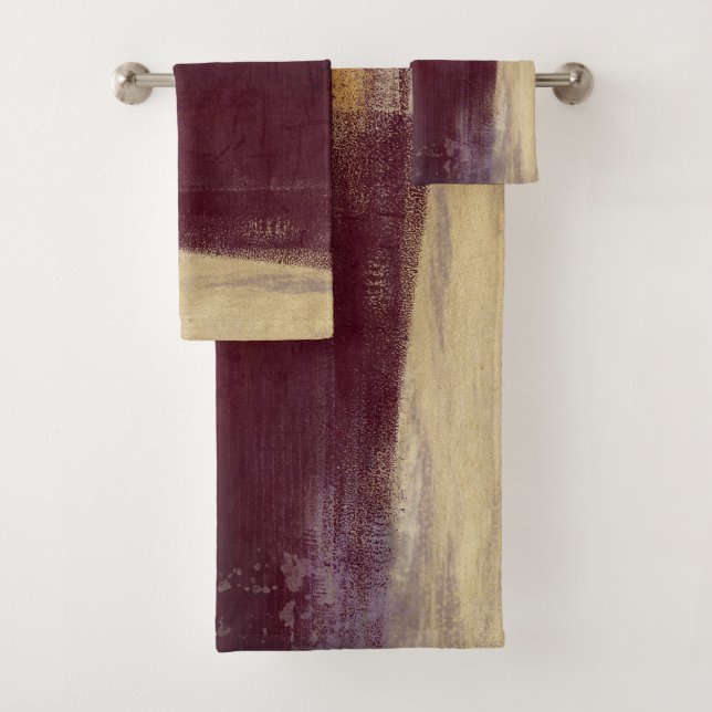 Maroon Gold Modern Abstract Bath Towel Set (Insitu)