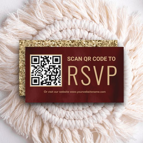 Maroon Gold Online QR Code RSVP Wedding Website Enclosure Card