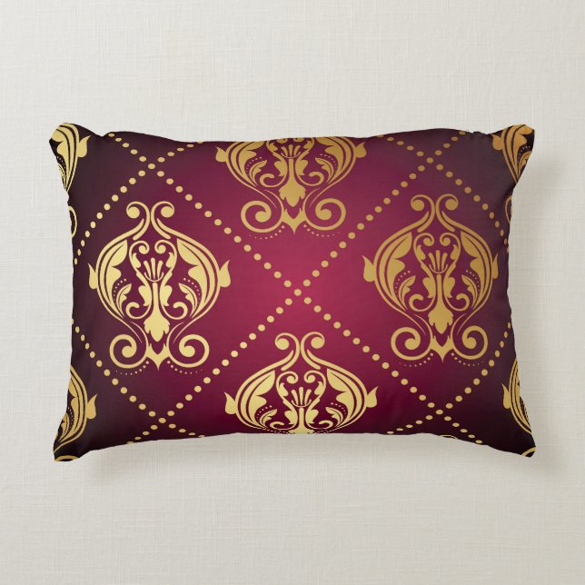 Maroon Gold Ornament Vintage Wallpaper Accent Pillow (Front)