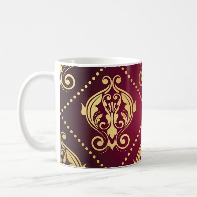 Maroon Gold Ornament Vintage Wallpaper Coffee Mug (Left)