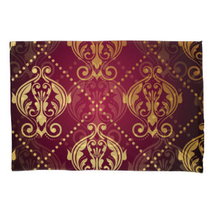 Maroon Gold Ornament Vintage Wallpaper Pillow Case
