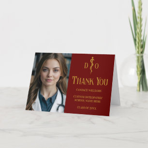 Maroon Gold Osteopathic Doctor Photo Letterpress Thank You Card