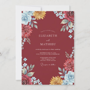 Maroon Gold Painted Wedding Invitation