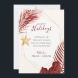 Maroon & Gold Palm Tree Tropical Beach Christmas H Holiday Card<br><div class="desc">Nautical Boutique Co.'s maroon and gold Christmas holiday card features watercolor burgundy and gold tropical greenery and is accented with a pretty watercolor starfish. The text is whimsical hand-lettering paired with modern block typography. The wine, gold, and creamy ivory are reminiscent of tropical beach holidays. Easily customize all text, including...</div>
