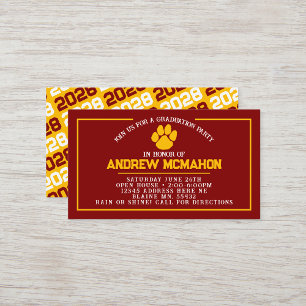 Maroon & Gold Pawprint Mini Graduation Invites