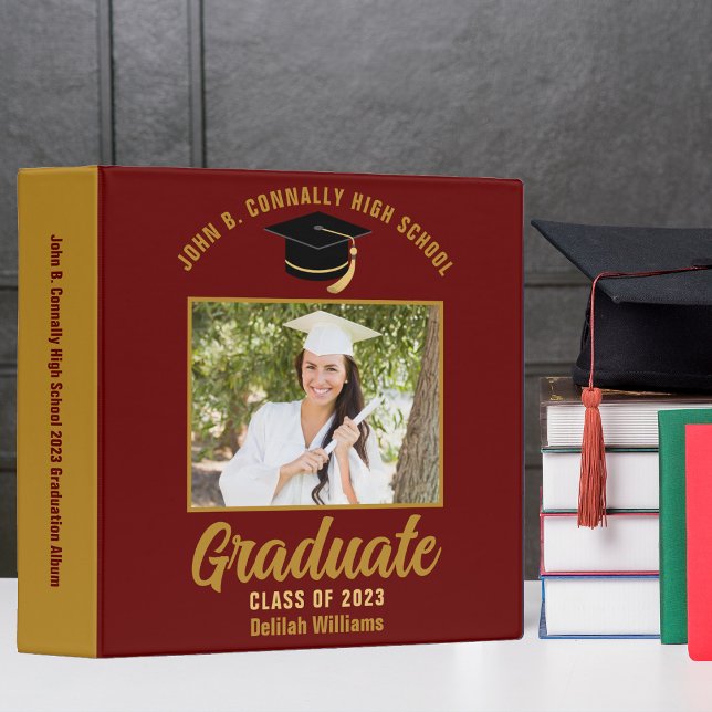 Maroon Gold Personalized Graduation Photo Album 3 Ring Binder (Creator Uploaded)
