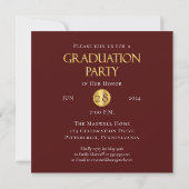 Maroon Gold Photo Graduation Announcement | Party (Back)