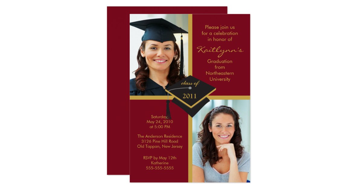 Maroon & Gold Photo Graduation Invitation | Zazzle