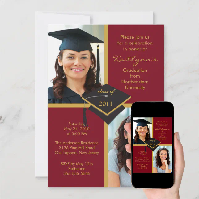 Maroon & Gold Photo Graduation Invitation | Zazzle