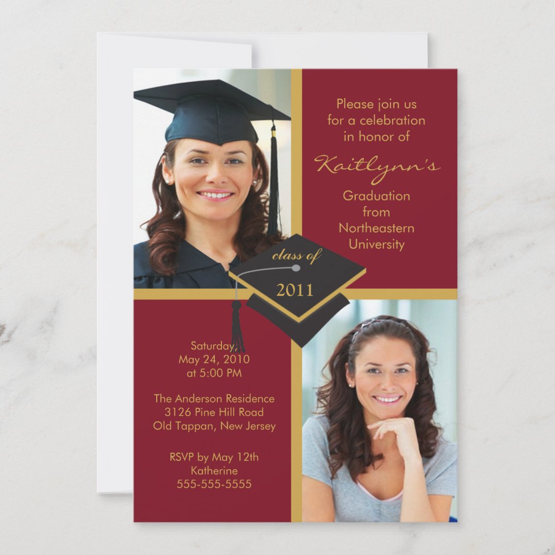 Maroon & Gold Photo Graduation Invitation | Zazzle