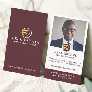 Maroon Gold Professional Real Estate Broker Photo Business Card