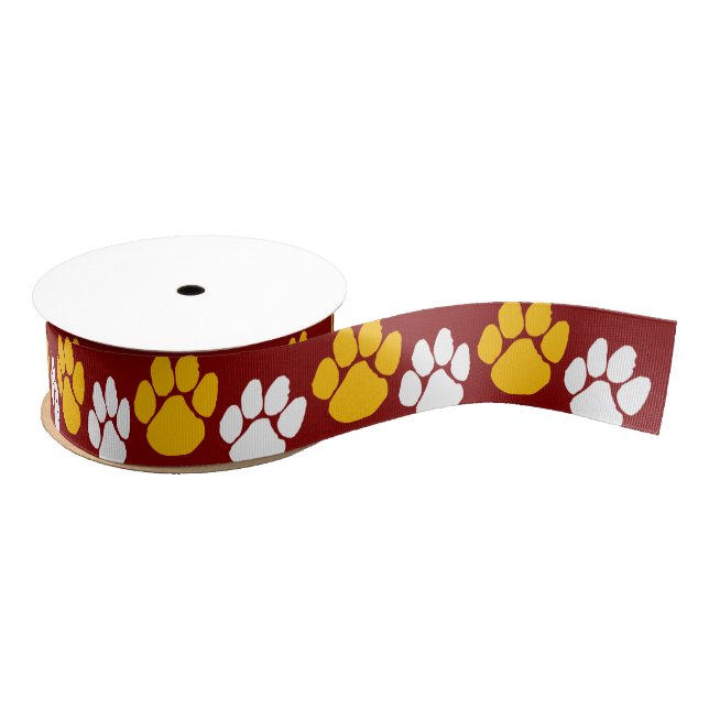 Maroon & Gold Repeating Pawprint Grosgrain Ribbon (Spool)