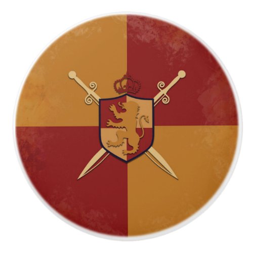 Maroon  Gold Royal Knight Griffin Shield Bedroom Ceramic Knob