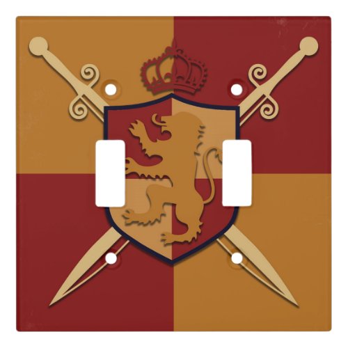 Maroon  Gold Royal Knight Griffin Shield Bedroom Light Switch Cover